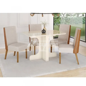 CJ MESA 4C HENN MAVI RETANGULAR 120X80 TAMPO C/ VIDRO OFF WHITE CAD AN