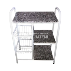 FRUTEIRA SERRA TUBOS P/ MICRO 90CM C/GRANITO 2 CESTAS BRANCO MARTELADO