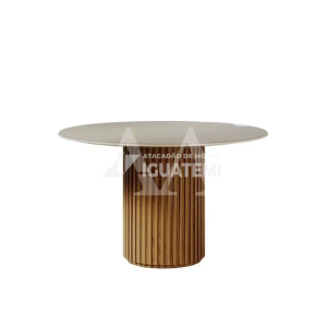 MESA IMCAL LIVING 1.35 C/VIDRO REDONDA OFF WHITE/CINAMOMO