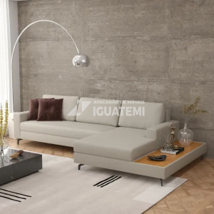 ESTOFADO PEREIRA MOVEIS 6 LUGARES LOFT 322 COM CHAISE E DECK LINHO ARE