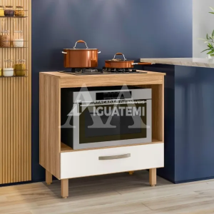 BALCAO NICIOLI 1G P/ COOKTOP 80 FREIJO/OFF WHITE CRISTAL