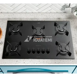 FOGAO  5B ATLAS COOKTOP  UTOP MESA VIDRO ESMALTADO VP GAS PRETO