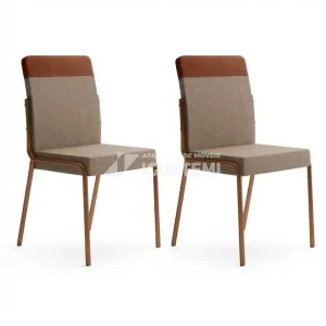 CJ 02 CADEIRAS CARRARO DUO 1739 COURINO CARAMELO C/ TUBO ROSE