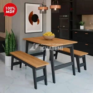 CJ MESA C/2 BANCOS CIMOL AURORA RETANGULAR 130X78 CHUMBO / NATURE