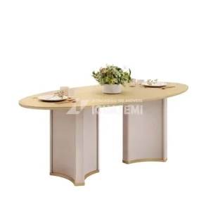 MESA DJ LIZ 218X108 TAMPO ORGANICO C/VIDRO OFF WHITE/DOURADO